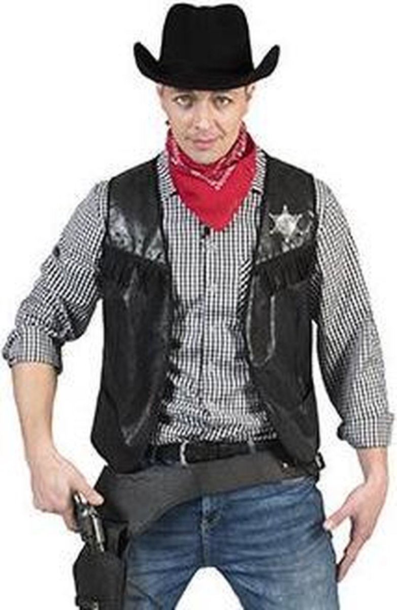 Cowboy & Cowgirl Kostuum | Cowboy Knallen Maar Vest Zwart Man | Maat 60-62 | Carnaval kostuum | Verkleedkleding